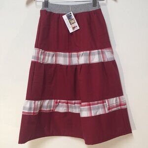 Skirt Girl L 10 Maxi Red Patchwork Plaid Ruffle Tiered Cotton Mom and Pop's Kids